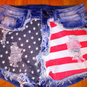American Flag 4th of July High Waist Stretch Short